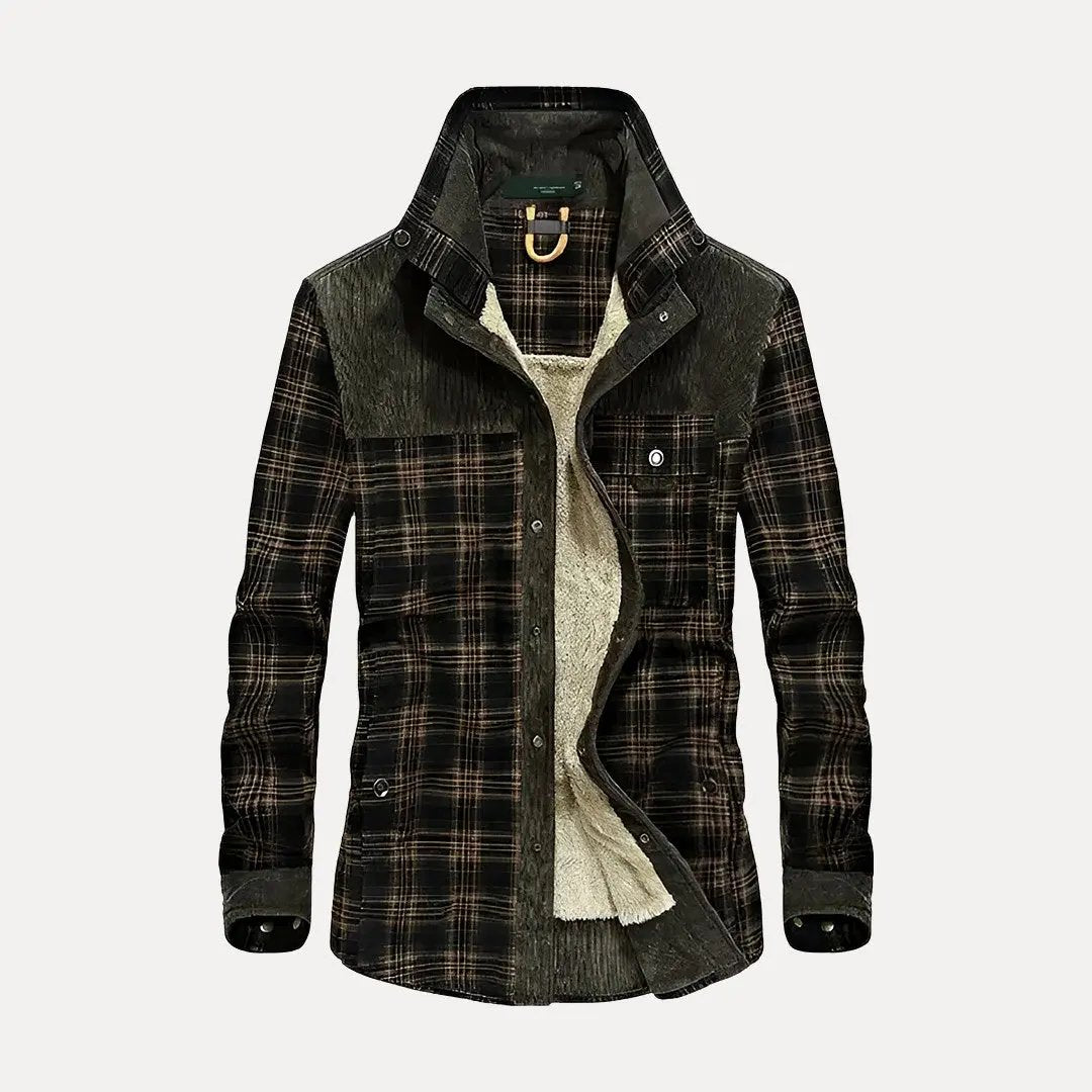 Rustic brown wool plaid jacket tailored fit with premium buttons and classic fleece lining