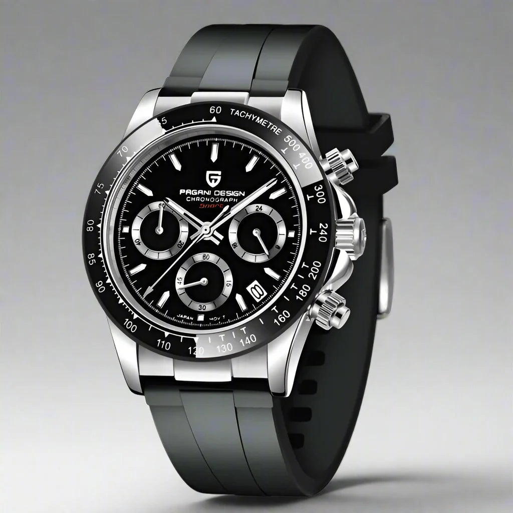 Bexley silver chronograph watch stainless steel case sapphire crystal scratch-resistant quartz movement