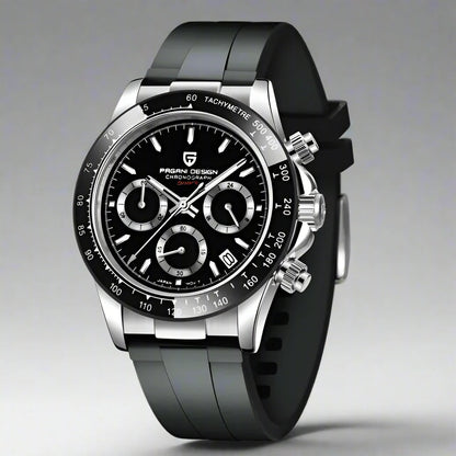 Bexley silver chronograph watch stainless steel case sapphire crystal scratch-resistant quartz movement