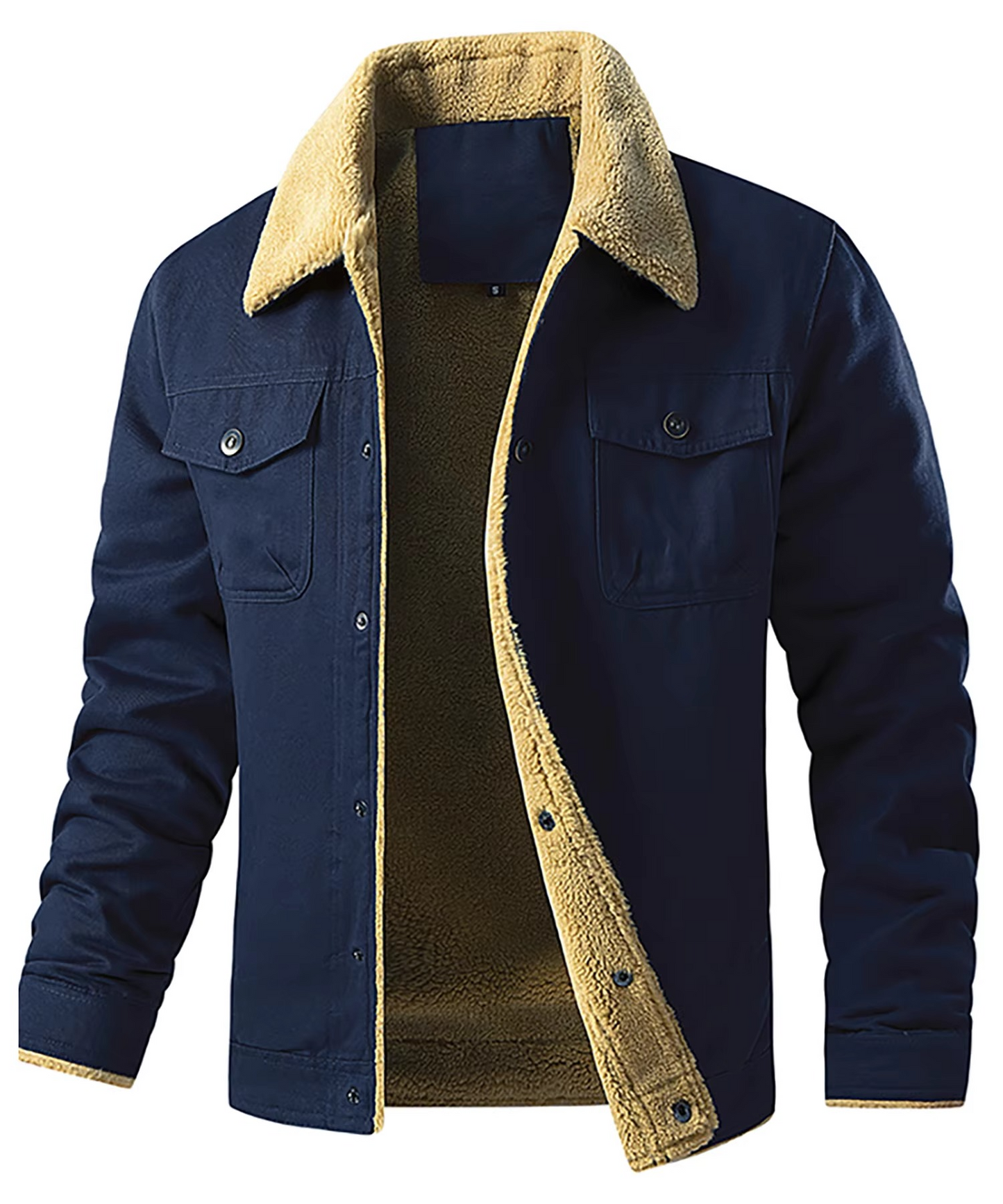 Men's dark winter parka faux shearling lined windproof coat with multiple pockets warm insulation