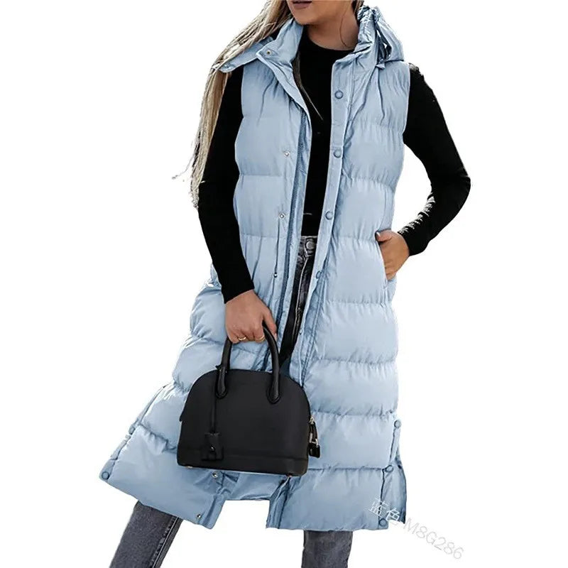 Kathleen long quilted puffer jacket with hood, black, insulated for all-season warmth and easy movement