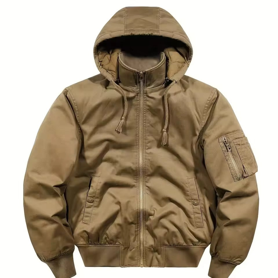 Olive green utility cotton padded jacket with quilted lining, full zip, and water-resistant shell