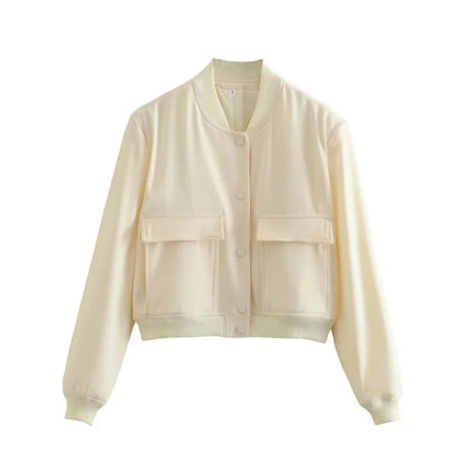 Wavlynn Clara women's casual bomber jacket with functional front pockets for everyday chic warmth