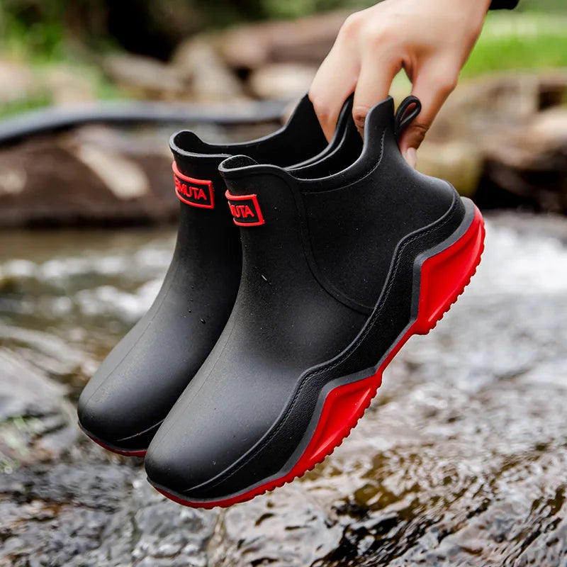 Women's waterproof slip-on outdoor boots in neutral tones with easy pull-on design