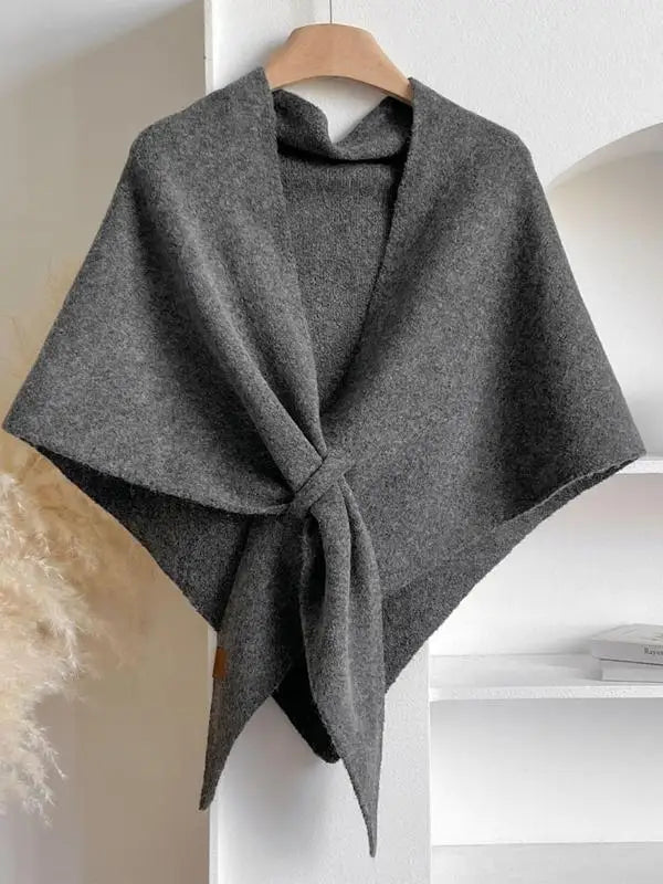 Soft plush knit winter shawl wrap in solid color, oversized cozy silhouette for effortless everyday chic