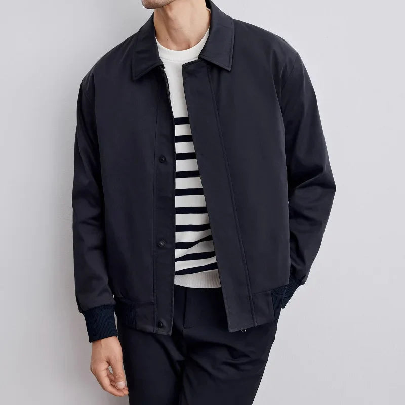 Men's lightweight zip-up urban jacket neutral tone slim fit all-season versatile outerwear