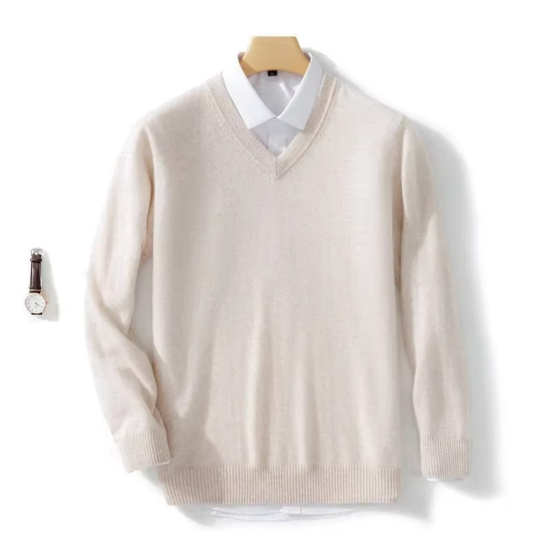 Men's wool blend V-neck knit pullover sweater casual fit warm lightweight winter style up to 5XL