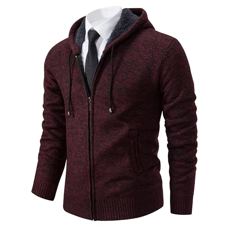 Men's fleece lined stand collar zip cardigan warm casual jacket in neutral fall winter tone