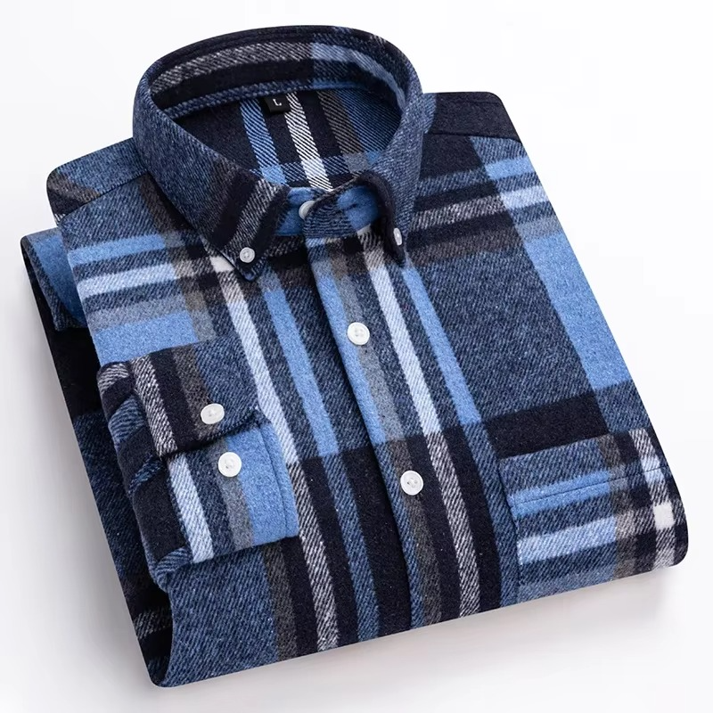 Men's plus size plaid long sleeve cotton shirt 7XL with single chest pocket, relaxed fit