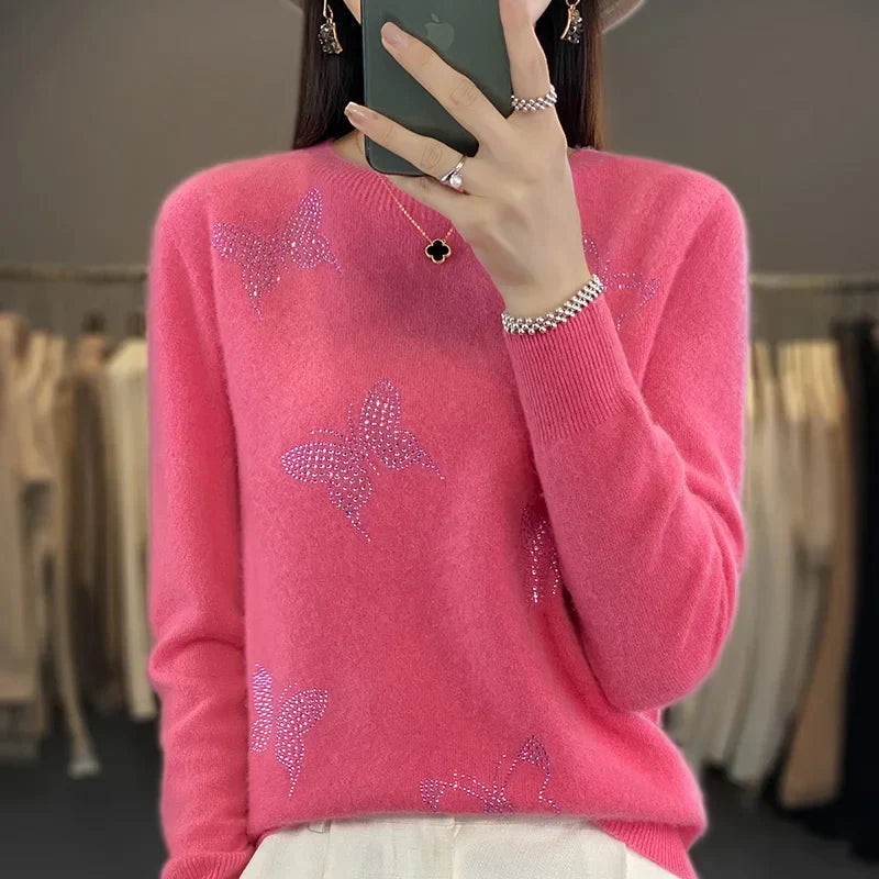 Odessa™ women's butterfly sweater relaxed fit with delicate feminine embellishments