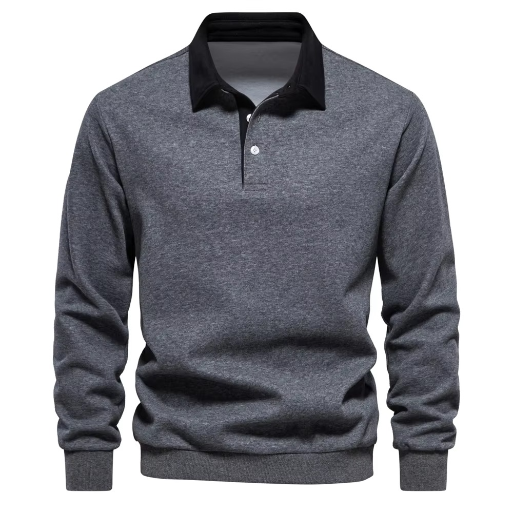 Men's autumn cotton sweatshirt polo neck casual fit soft versatile work weekend wear