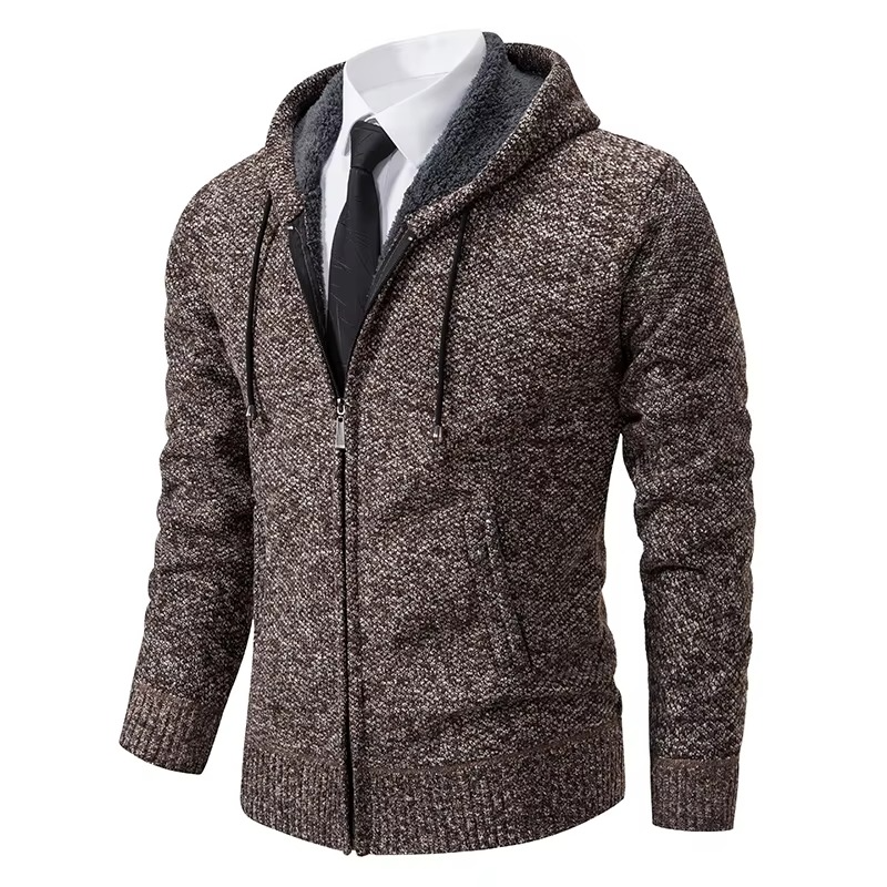 Men's fleece lined zip cardigan jacket stand collar warm casual fit for fall winter
