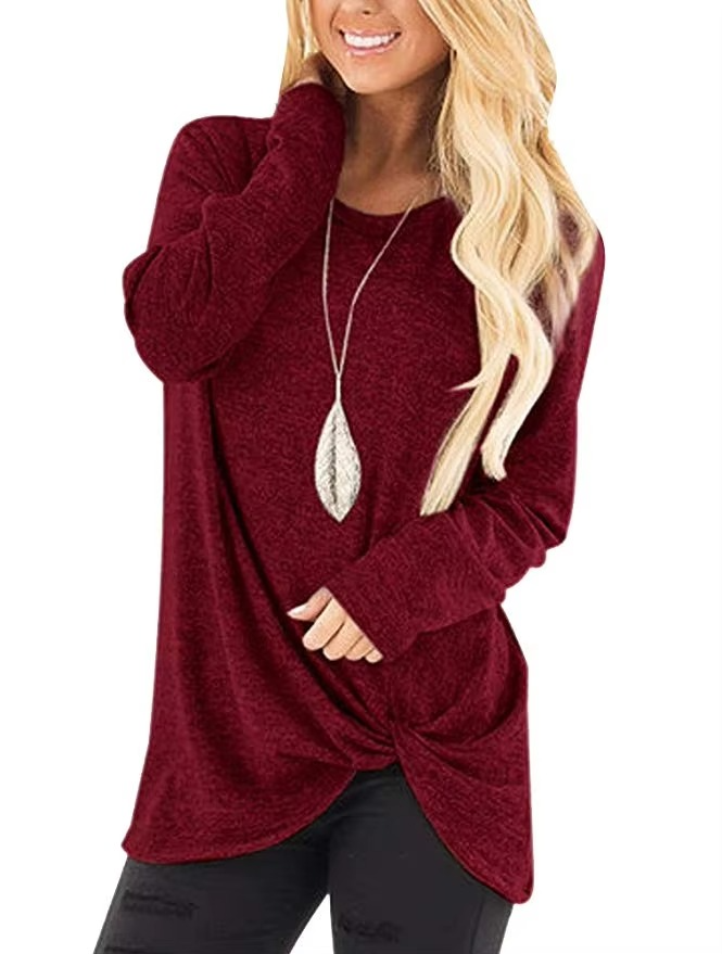 Women's cold shoulder twist knot tunic top long sleeve casual relaxed fit with cutout detail