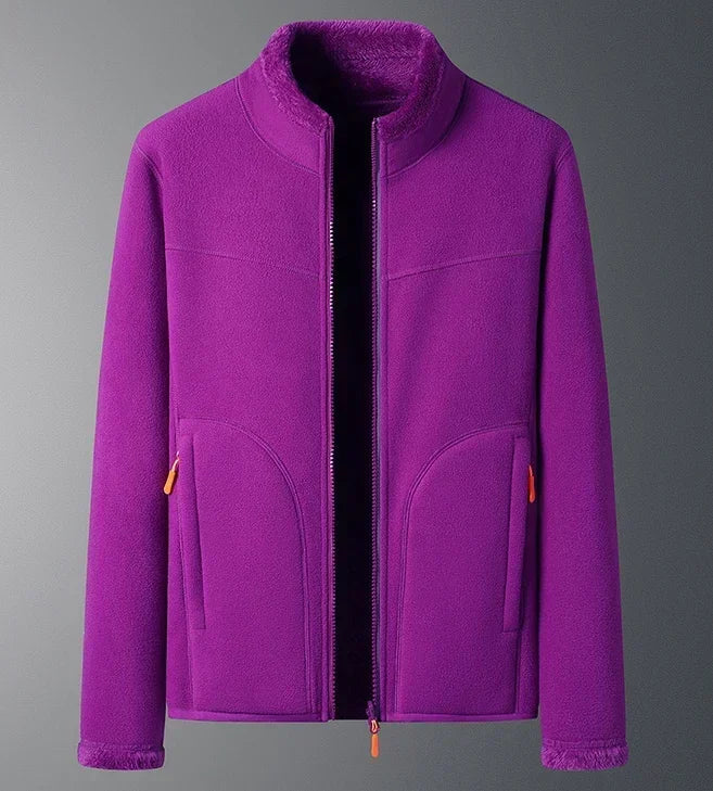 Women's classic stand collar zip winter jacket with warm plush faux shearling lining, timeless silhouette