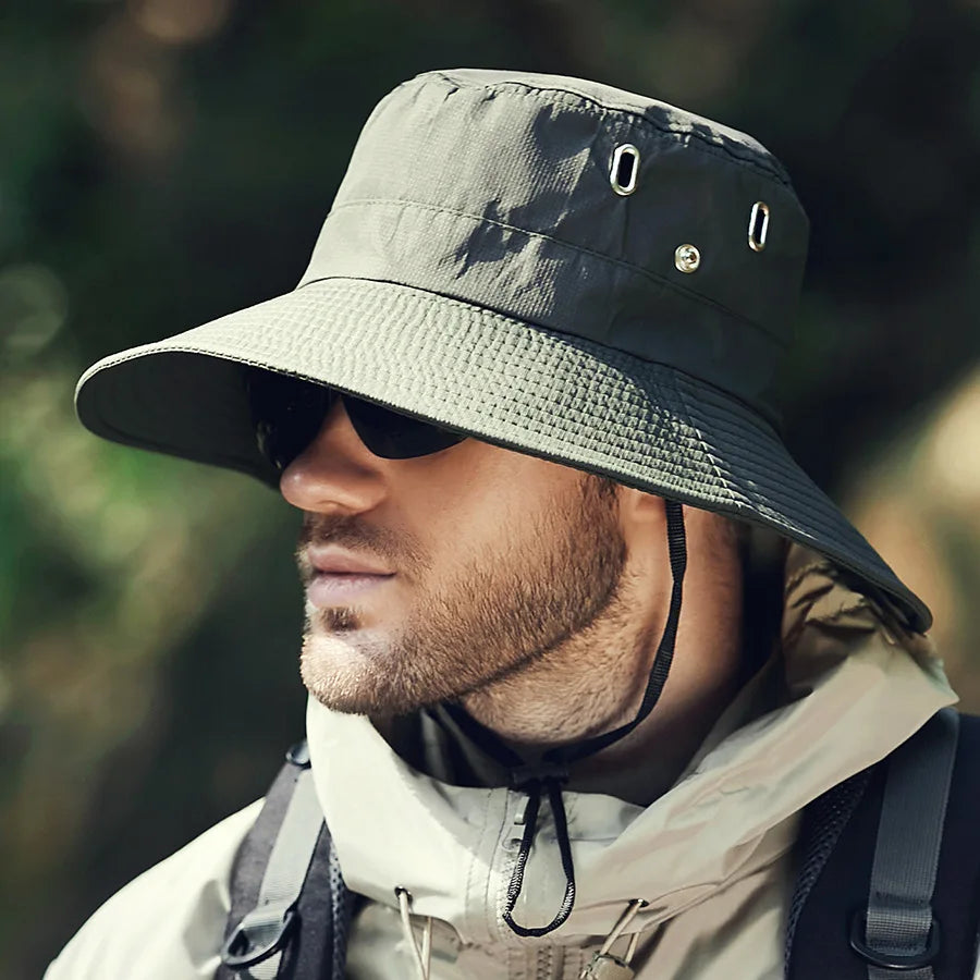 SunGuard lightweight packable sun hat with breathable perforations, floatable brim, and adjustable drawstring