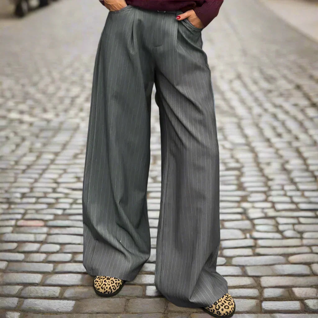 Women's high-waisted wide-leg striped trousers, elegant comfortable fit for everyday wear and parties