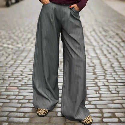 Women's high-waisted wide-leg striped trousers, elegant comfortable fit for everyday wear and parties
