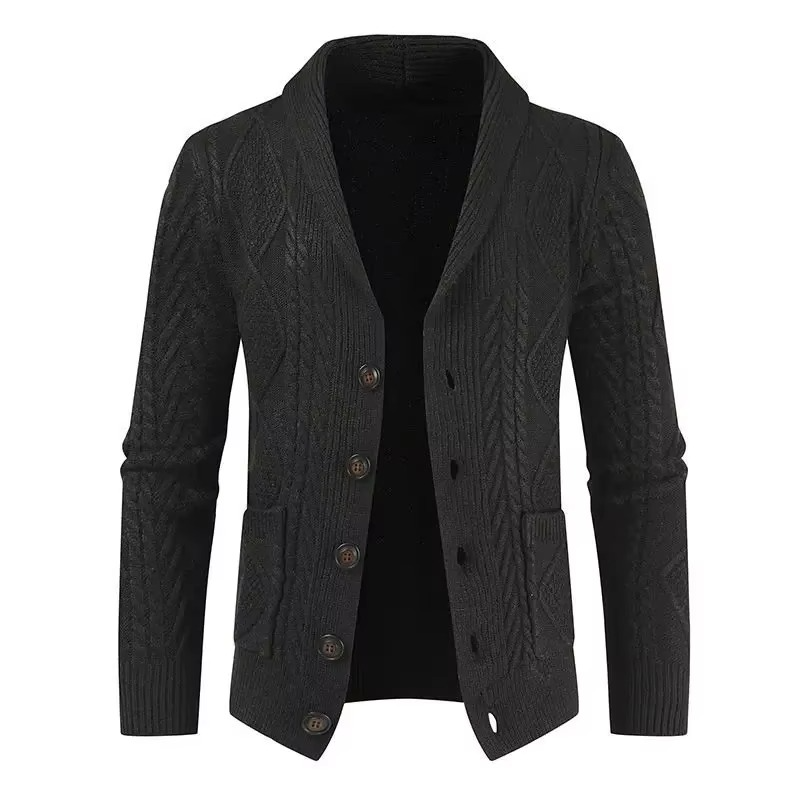 Men's slim fit solid knit cardigan coat with shawl collar and button front for autumn winter