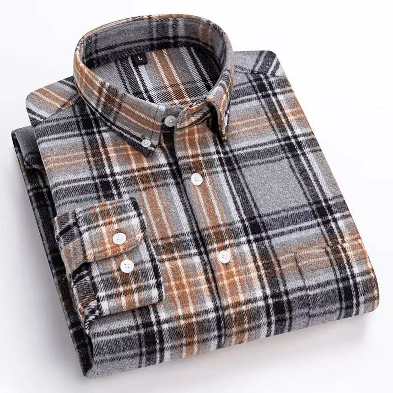 Men's plus size plaid long sleeve cotton shirt 7XL with single chest pocket, relaxed fit