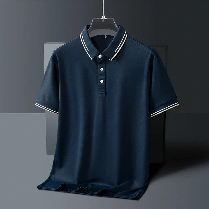 AeroKnit slim tailored polo shirt in classic neutral with contrast collar and cuffs detail