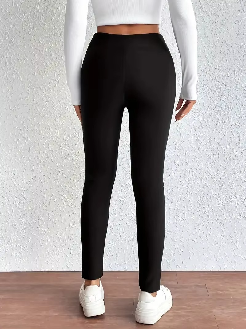 Women's black thermal plush fleece-lined high-waist leggings with stretchy warm winter fit