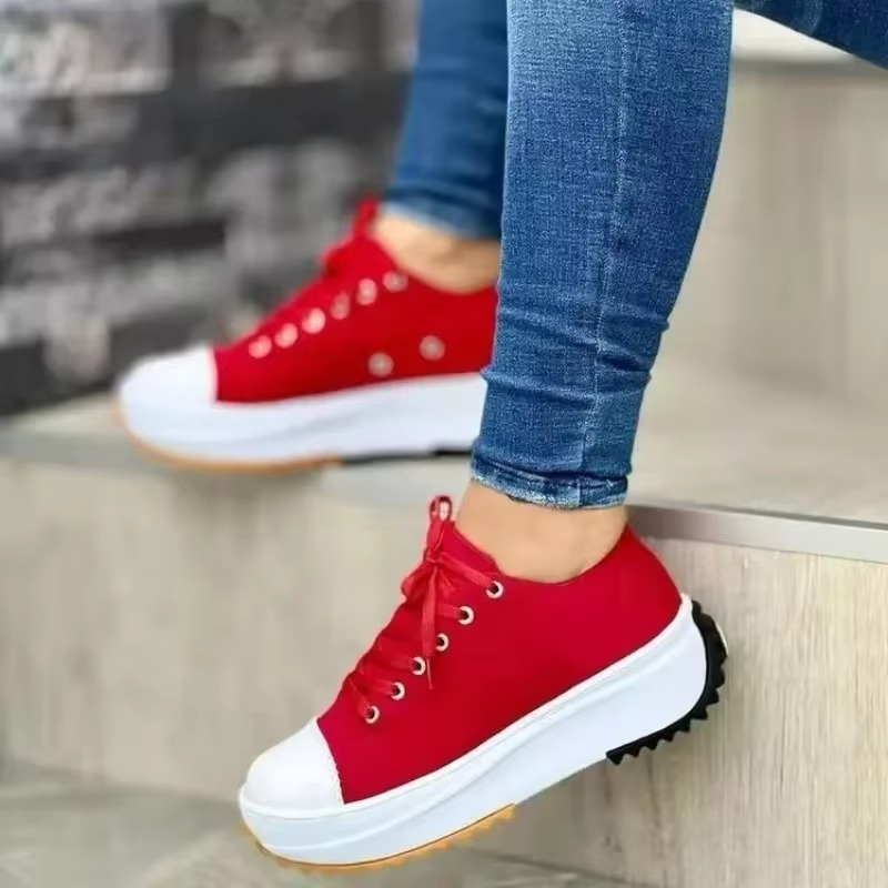 Women’s Casual Canvas Platform Sneakers – Breathable Lace-Up Tennis Shoes up to Size 11
