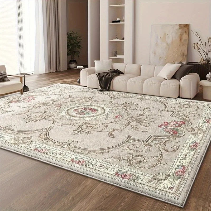 European Style Luxury Carpet Living Room Flower Pattern Decoration Bedroom Large Rugs Sofa Area Non-slip Easy Clean Floor Mat
