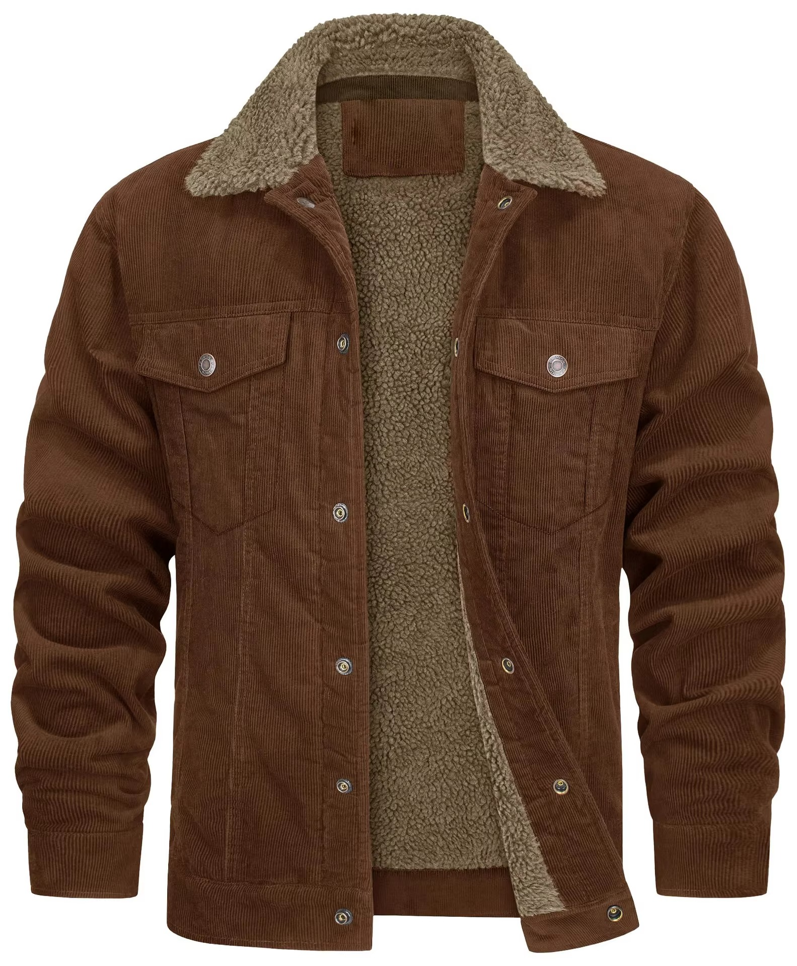 Navy corduroy fleece-lined men's winter jacket with warm utility design and classic textured shell