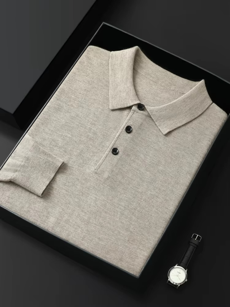 Men's burgundy merino wool polo collar sweater lightweight breathable knit for refined everyday warmth
