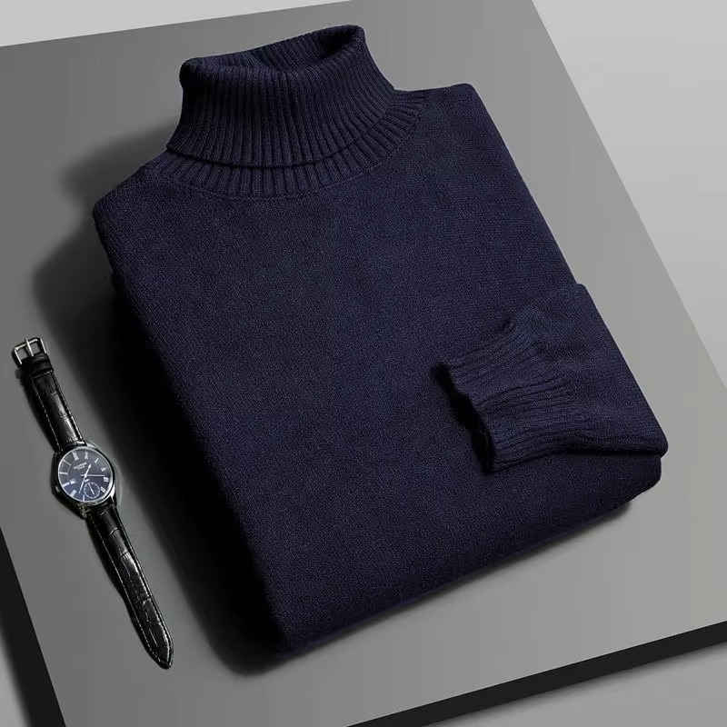 Men's slim fit knitted turtleneck sweater in premium acrylic blend with rich texture for cold weather