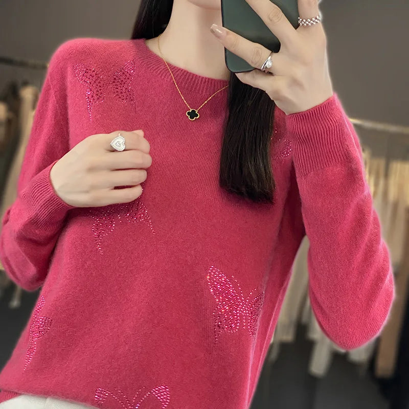 Odessa™ women's butterfly sweater relaxed fit with delicate feminine embellishments