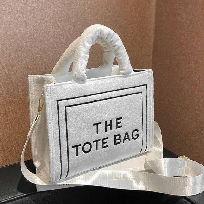 Wavlynn velour square tote bag with original letter print, spacious interior and optional strap