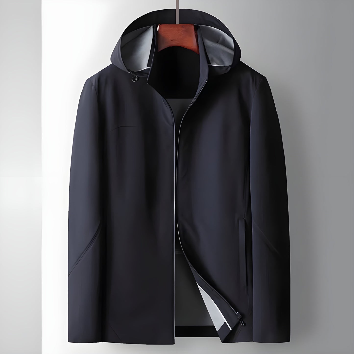 Belmonte neutral windbreaker jacket slim structured fit with hood zip-up closure and slit pockets