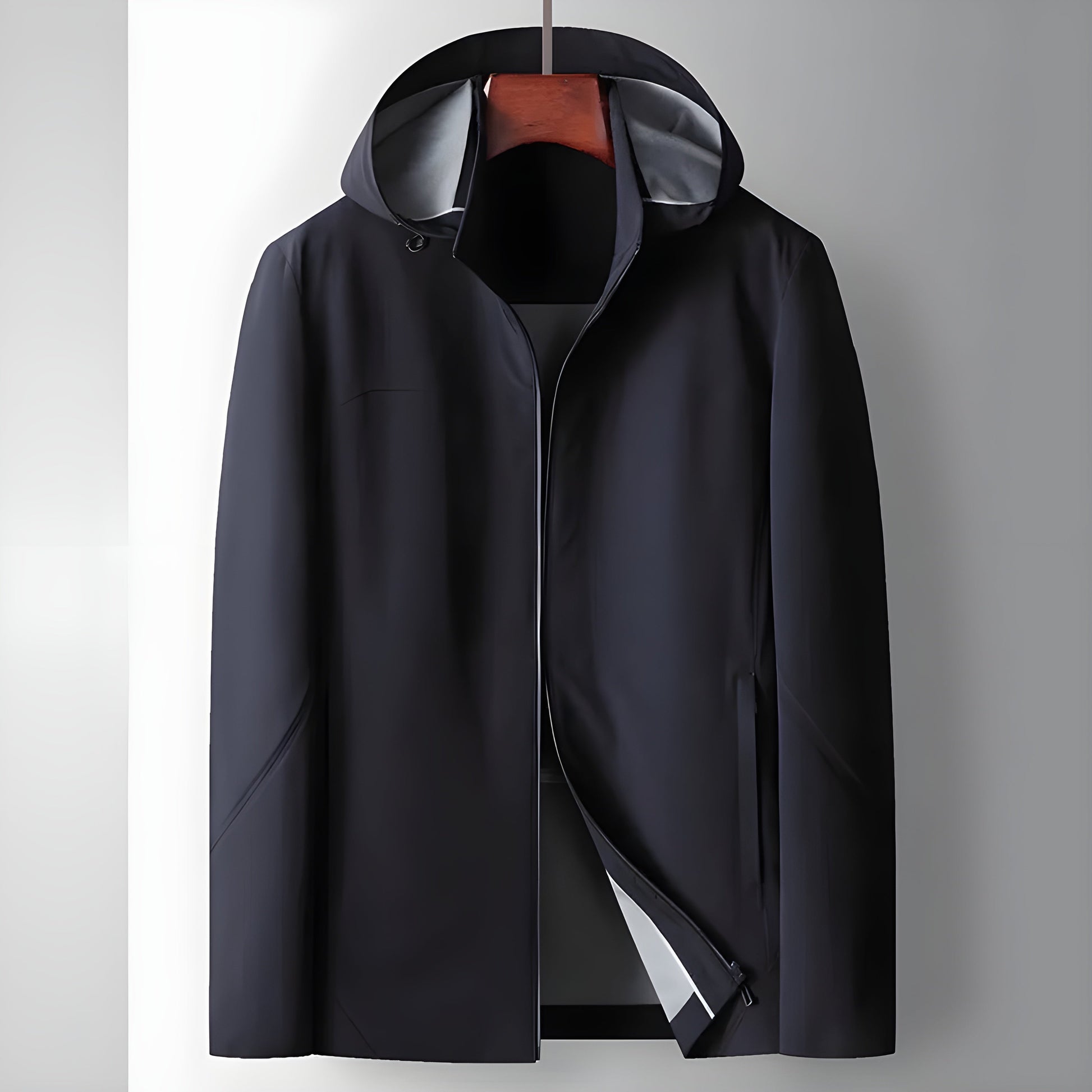 Belmonte neutral windbreaker jacket slim structured fit with hood zip-up closure and slit pockets