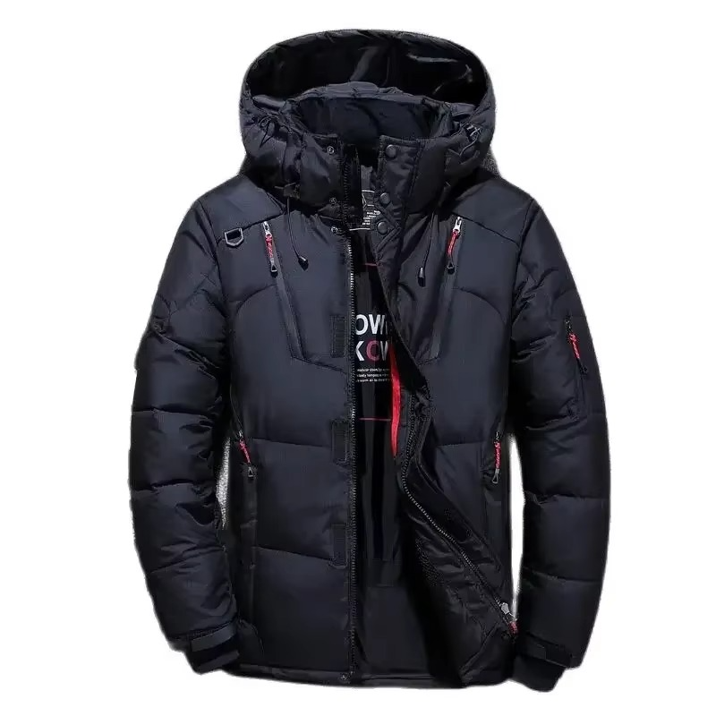 Men's white duck down parka extreme cold windproof shell modern slim silhouette winter insulated coat
