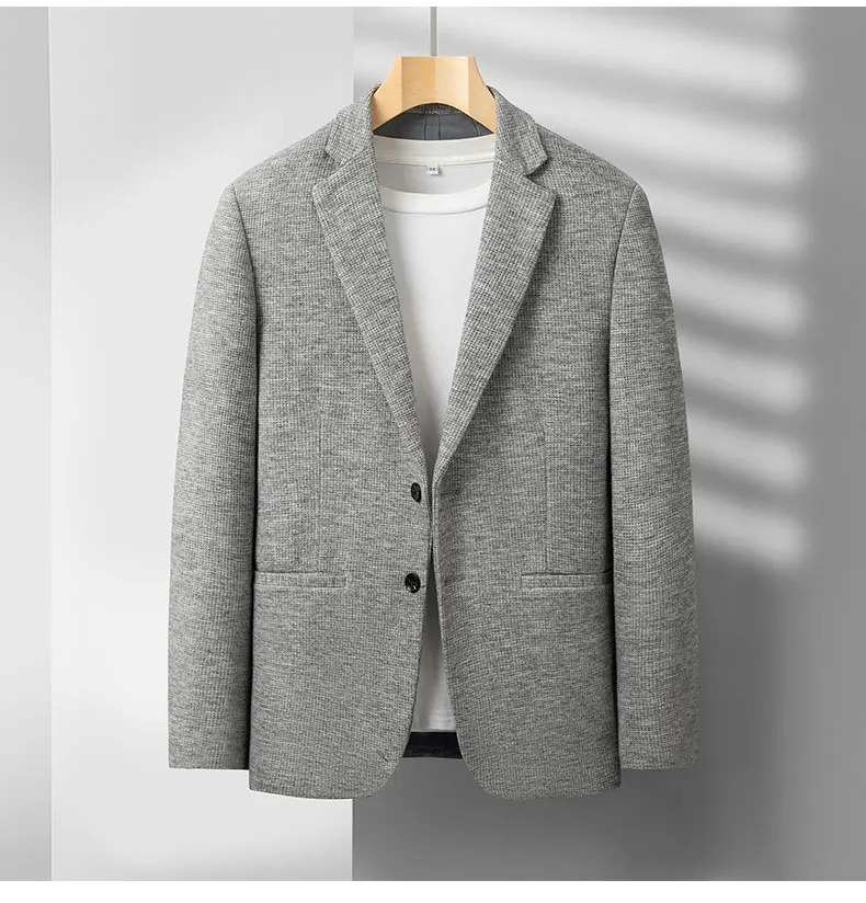TrendAura men's charcoal wool blend tailored suit jacket slim fit breathable business formal wear