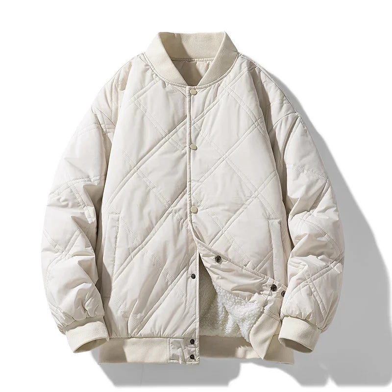 Ryder quilted fleece-lined bomber jacket in solid color with snap buttons and wind-resistant exterior