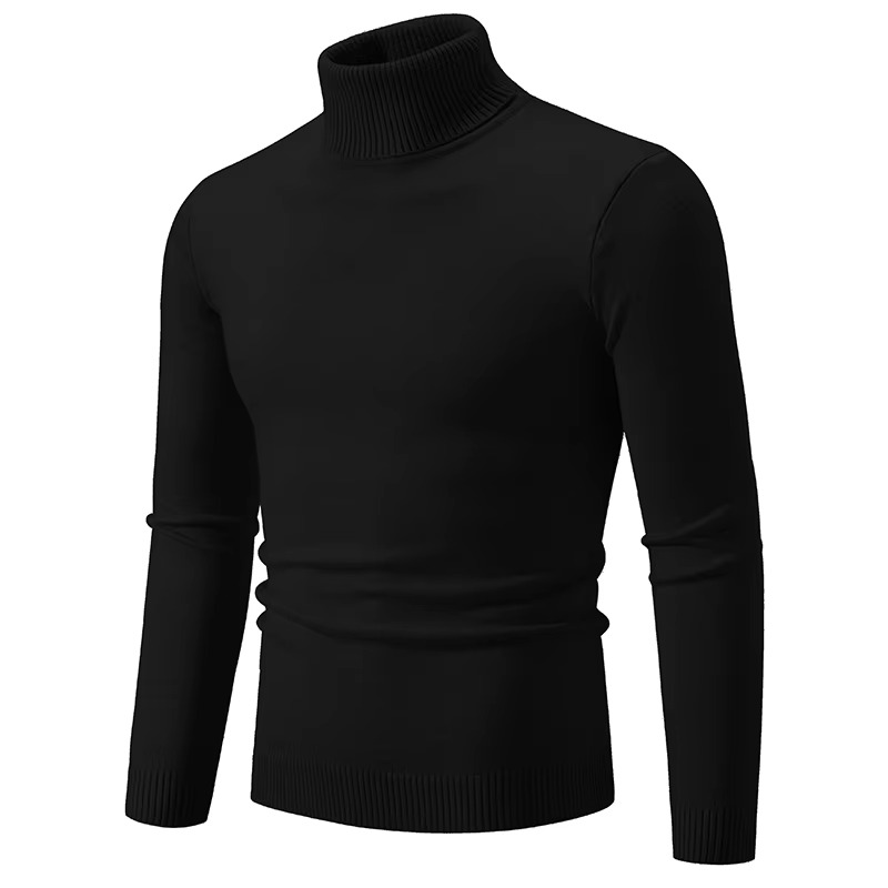 Men's slim fit thick knit turtleneck sweater in warm neutral tone, casual pullover with high neck