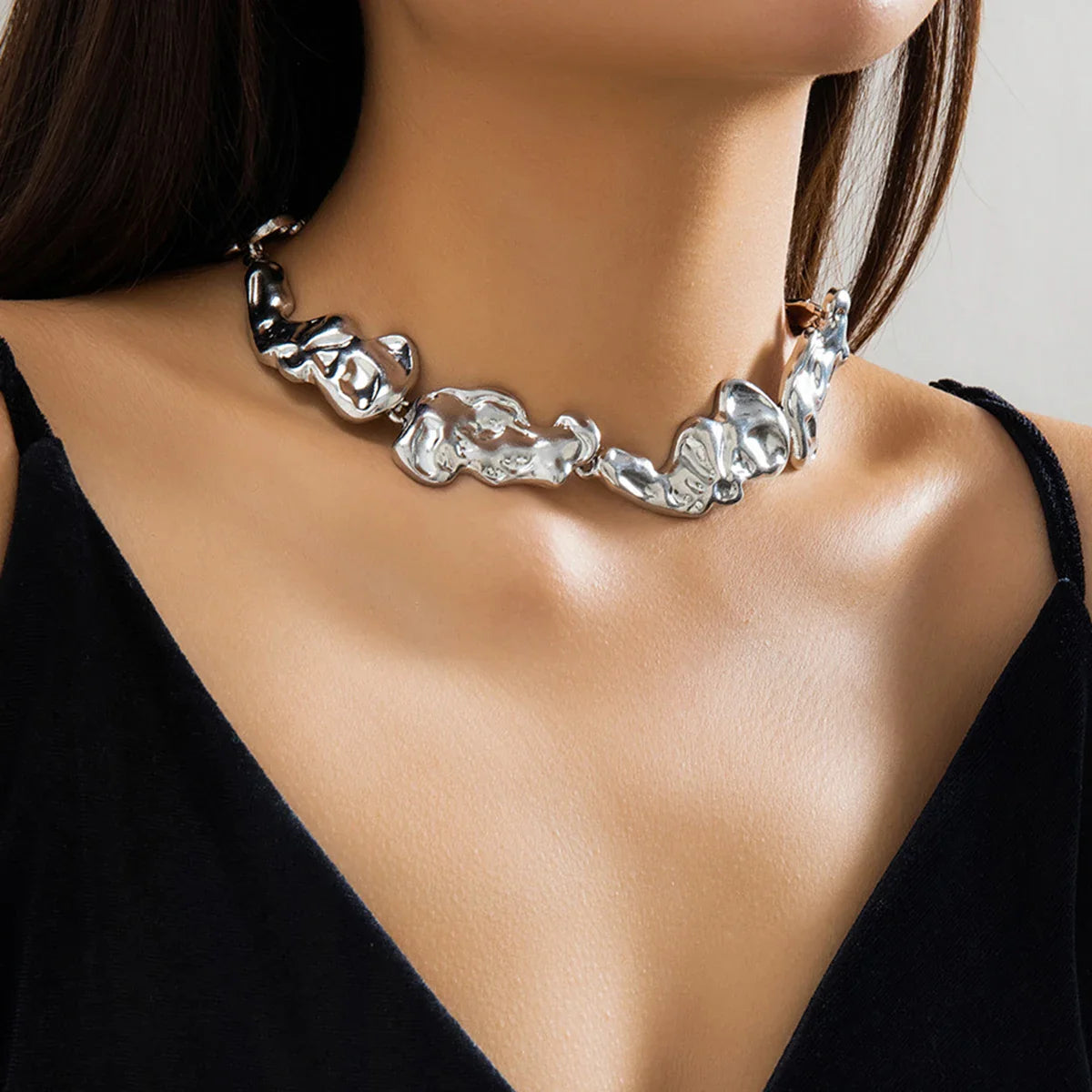 Molten Elegance abstract jewelry set gold silver organic-shaped links lightweight statement piece