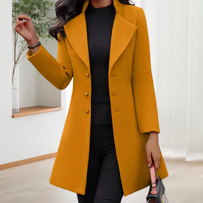 Women's mid-length slim fit wool coat single breasted winter jacket for work, sleek sophisticated style