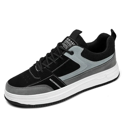 Men's vintage patchwork sneaker with suede and knit panels, cushioned rubber outsole, retro style