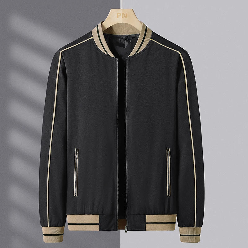 Kaldon black windbreaker bomber jacket with zipper closure, sleek contemporary style for city or outdoor wear