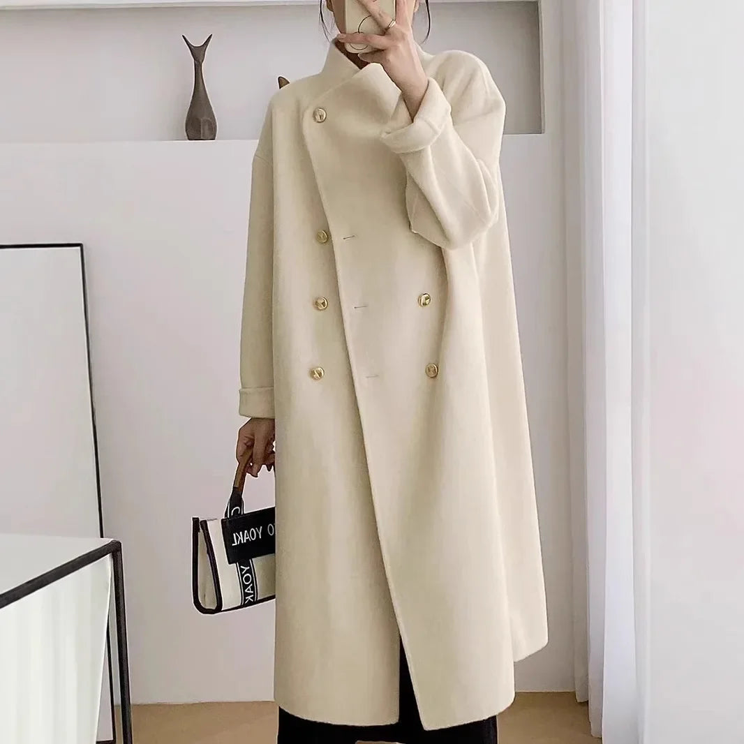 Gianna camel wool blend coat mid-calf length straight fit Korean-inspired style