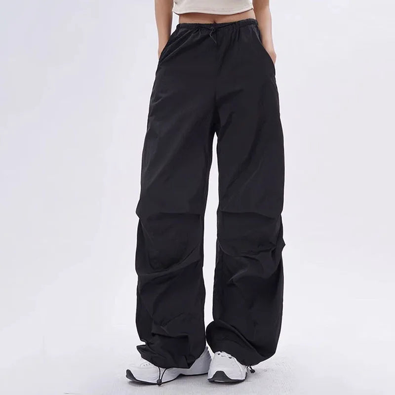 Women's loose fit parachute pants lightweight adjustable waist casual streetwear style