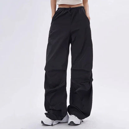 Women's loose fit parachute pants lightweight adjustable waist casual streetwear style
