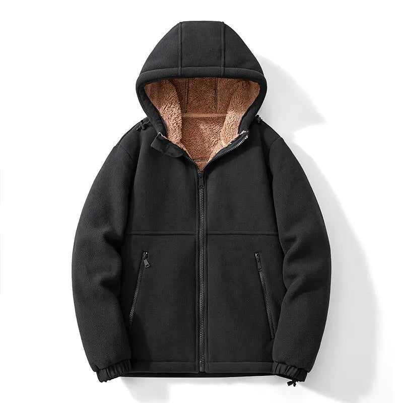 Bear Republic fleece hoodie with windproof high neck, relaxed silhouette, and textured trimmed borders