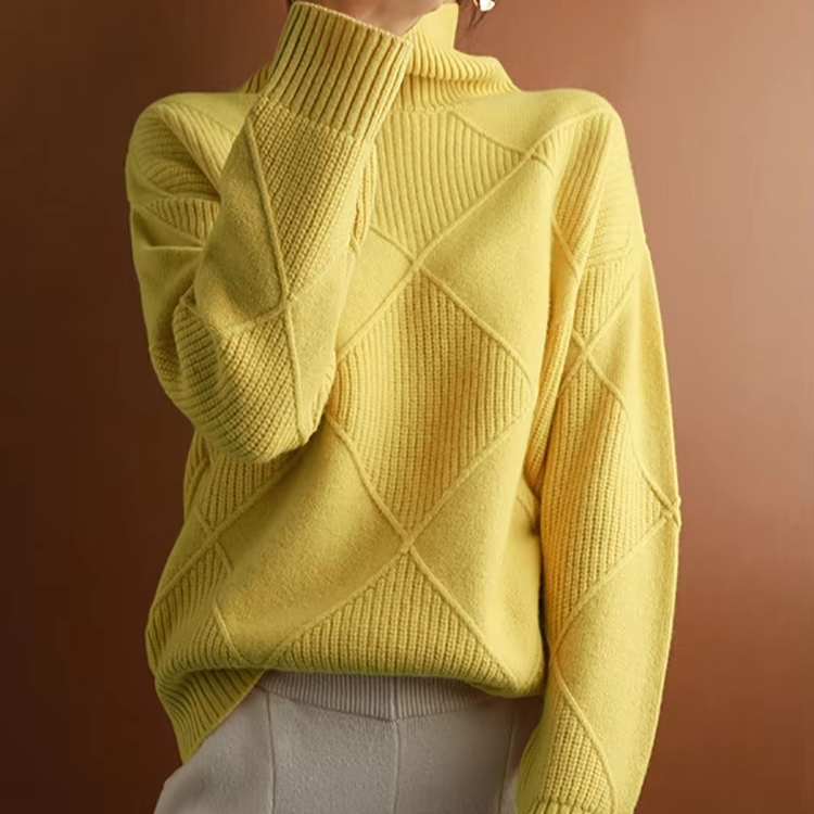 Women's oversized turtleneck knit sweater cozy pullover with relaxed drape silhouette for layering