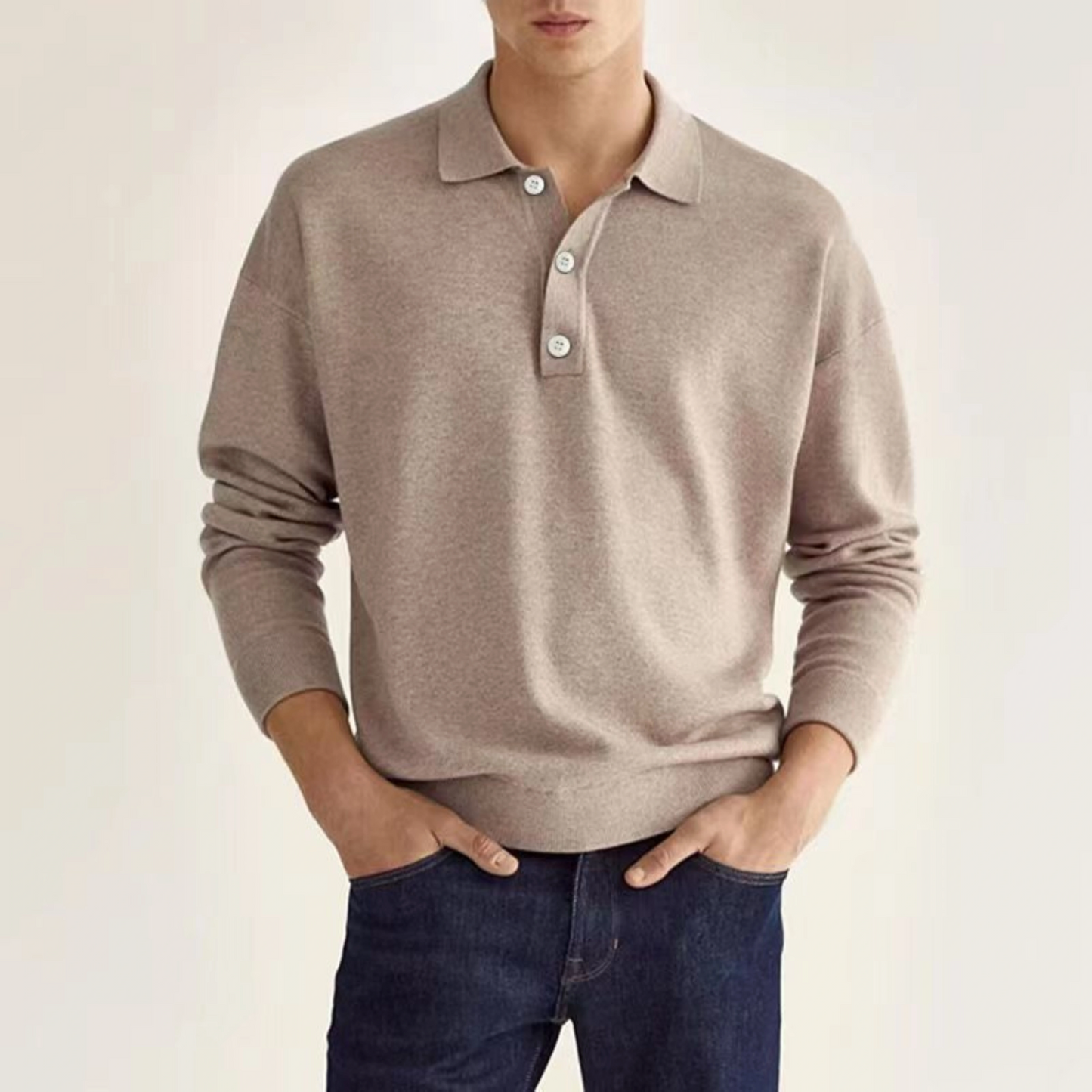 Men's Grant Estate wool-cotton blend polo shirt, classic lapel collar, soft breathable refined texture