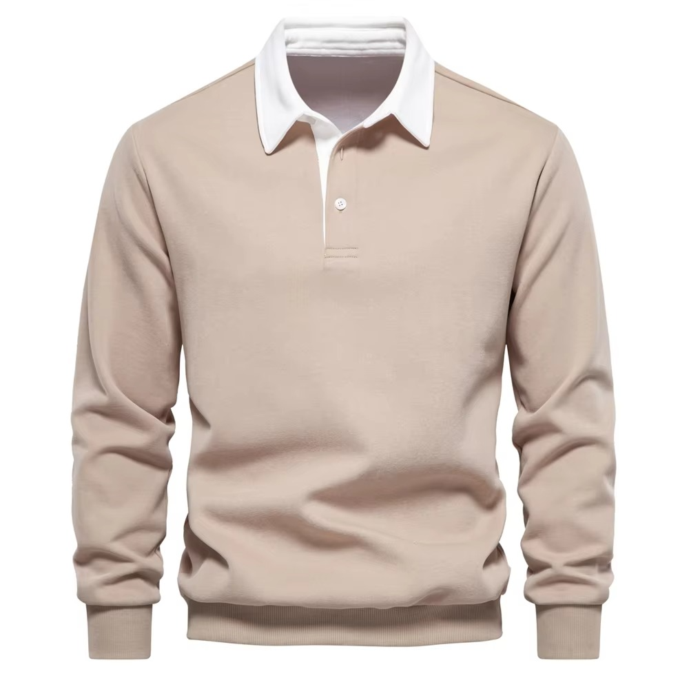 Men's autumn navy polo neck cotton sweatshirt casual versatile soft comfort work weekend wear