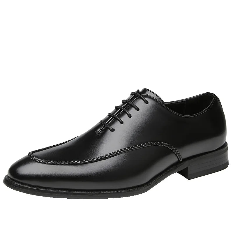 Men's rich brown patent leather Oxford shoes sleek silhouette high-gloss polished finish classic detail